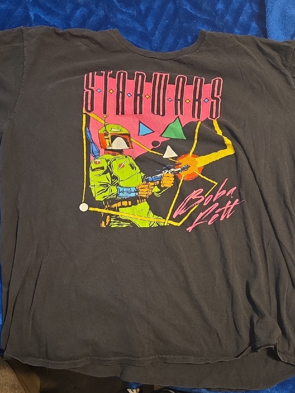 Star Wars Black Tee with Neon Pink and Neon Yellow Stripes
